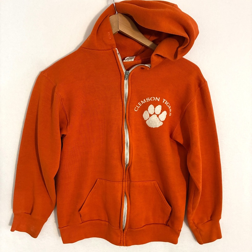 Vtg 70s Clemson Tigers Russell Athletic USA Made Hoodie Youth M Zip Football